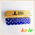 Double six domino bleu avec boîte en bois